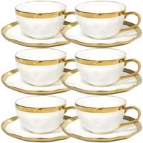 Kit 6 Xícaras Porcelana Branco E Dourado Dubai 200ml - Wolff Kit 6 Xícaras Porcelana Branco E Dourado Dubai 200ml - Wolff