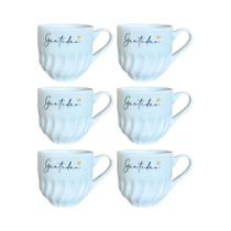 Kit 6 Xícaras Porcelana Suspiro Branca Gratidão 200 Ml