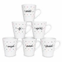 Kit 6 Xícaras Porcelana Tulipa 120ml com Frases Inspiradoras Fé, Gratidão, Felicidade, Corações Kit 6 Xícaras Porcelana Tulipa 120ml com Frases Inspiradoras Fé, Gratidão, Felicidade, Corações