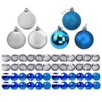 Kit 60 Bolas De Natal Prata Azul 3cm Enfeite Decoração Pendente Árvore