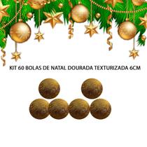 Kit 60 Bolas Natal Dourado Enfeite Árvore Texturizada 6cm