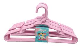 Kit 60 Cabides Plástico Reforçado Rosa Roupa Infantil 28x14