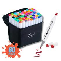 Kit 60 Canetas Touch Cores Vibrantes Profissional Escolar Colorir Marcadoras Desenhos Permanente Ponta Dupla Canetinha