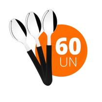 Kit - 60 Colheres De Sobremesa Leme Com Lâmina Em Aço Inox Cabo Preto Cspbag - Tramontina