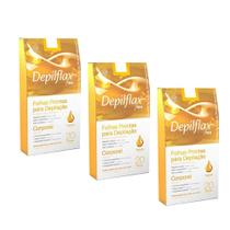Kit 60 Folhas Prontas Depilação Corporal Depilflax Natural 3 Caixas c/ 20un