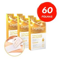 Kit 60 Folhas Prontas Depilação Corporal Depilflax Natural 3 Caixas c/ 20un