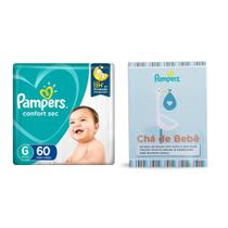 Kit 60 Fraldas Pampers Confort Sec Super Tamanho G + Livro Chá de Bebê Pampers