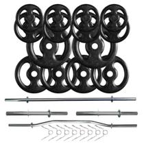 Kit 60 Kg de Anilhas Ferro + 02 Barras de 40cm + Barra W + Barra 120cm Kit 60 Kg de Anilhas Ferro + 02 Barras de 40cm + Barra W + Barra 120cm