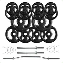 Kit 60 Kg de Anilhas Ferro Fundido + 02 Barras de 40cm + Barra W