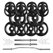 Kit 60 Kg de Anilhas Ferro Fundido + 02 Barras de 40cm + Barra W
