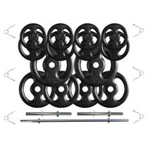 Kit 60 Kg de Anilhas Ferro Fundido + Barras de Supino e Halteres