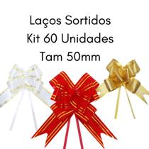 Kit 60 Laços Sortidos Tamanho 30mm x 47 cm Laço Facil de Fio Dourado Laço Grande