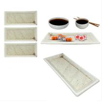 Kit 60 Pratos Sushi Kakusara Retangular Porcelana Creme 19cm