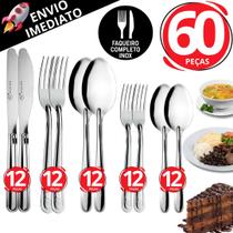 Kit 60 Talheres em Inox Premium 12 Garfo 12 Faca 12 Colher 12 Colher de Sobremesa 12 Garfo Sobremesa
