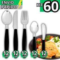 Kit 60 Talheres Inox Cabo Plástico Garfo Faca Colher Colher de Chá Espátula Manteiga Jogo Completo C