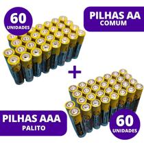 Kit 60 Und Pilhas Palito AAA + 60 Pilhas AA Comum Para Controle Relógio
