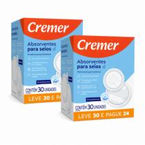Kit 60 undades de Absorvente Descartavéis Para Seios Toque Suave Cremer