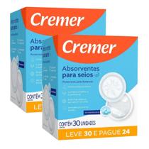 Kit 60 undades de Absorvente Descartavéis Para Seios Toque Suave Cremer
