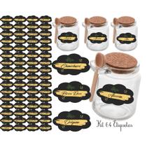Kit 64 Adesivos tag rotulo etiqueta 4,8X1,4 cm à Prova d'Água Água para Potes de Tempero Design Excl
