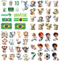 Kit 64 DTF Brasil Futebol Termocolante Aplique Patch Qualquer Tecido Camisa Menina e Menino Unissex
