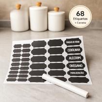 Kit 68 Etiquetas Adesivas Tipo Lousa com Caneta Apagável Identificação para Potes, Temperos e Despensa WESTING by BSMIX
