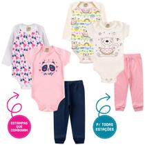 Kit 6pçs Body Calça Mijão Bebê Menina Atacado Gatinha Panda