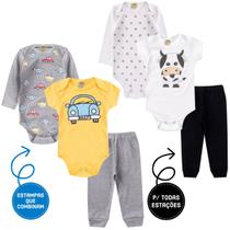 Kit 6pçs Body Calça Mijão Bebê Menino Atacado Carro Bichinho