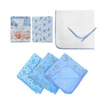 Kit 6Pçs Enxoval Cueiro+Toalha De Pano+Toalha De Banho Azul