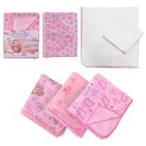 Kit 6Pçs Enxoval Cueiro+Toalha De Pano+Toalha De Banho Rosa