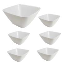 Kit 6un Tigela bowl quadrado melamina branco salada petiscos