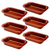 Kit 6un Travessas Refratárias Cerâmicas Retangulares Assadeira Multiuso para Servir Forno 1850ml Marrom
