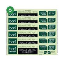 Kit 6X Creme Dental Boni Natural Menta e Carvão Vegetal 90g