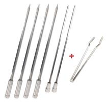 Kit 6x Espetos Inox 50cm Espada, Coração E Pegador De Carn