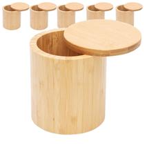 Kit 6X Potes Multiúso De Bambu Com Tampa Cozinha Mantimentos