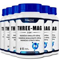Kit 6x Three Mag Blend De Magnésio Malato Glicina Citrato 90 Cápsulas