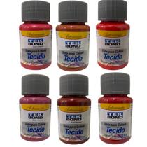 Kit 6x Tintas Para Tecido Tekbond 37ML Tons de Vermelho