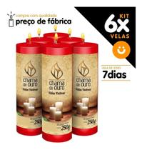 Kit 6x Vela De 7 Dias Atacado 250g Velas Na Cor Vermelha - Chama de Ouro