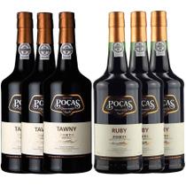 Kit 6x Vinho do Porto Tinto Português Poças Tawny + Ruby