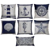 Kit 7 Almofadas Tecido Veludo Mar Concha Cavalo 50x50 30x50