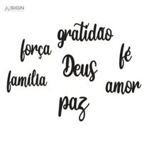 Kit 7 Apliques Palavras Gratidão Família Amor Fé Deus Paz Força Mdf frases Decorativo Preto Kit 7 Apliques Palavras Gratidão Família Amor Fé Deus Paz Força Mdf frases Decorativo Preto