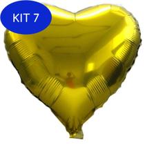 Kit 7 Balão Metalizado Coração Festa Namorados 60Cm Cores