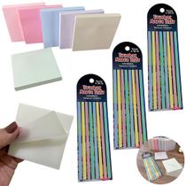 Kit 7 Blocos Auto Adesivo Notas Recados + 3 Cartelas Tira Tirinha Marca Texto Livros
