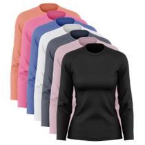 Kit 7 Blusas Feminina Dry Academia Camiseta Segunda Pele Manga Longa Proteção Solar UV