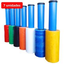 Kit 7 Bobinas Filme Stretch Colorido com Cabo 25 Micras Embala Mala, Ecommerce e Mudanças