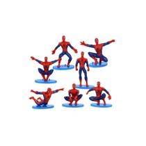Kit 7 Bonecos Homem Aranha Enfeite Bolo Mesa Festa Lembrança