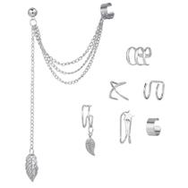 Kit 7 Brincos Feminino Pressão Piercings Orelha Prateado