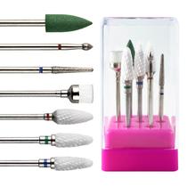 Kit 7 Brocas Unhas Cerâmica Diamantada Limpeza + Suporte