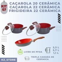 Kit 7 - caçarola 20 + caçarola 22 + frigideira 22 nano cerâmica