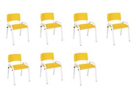 Kit 7 Cadeira Iso Infantil Creche, Escola Base Branco Amarelo