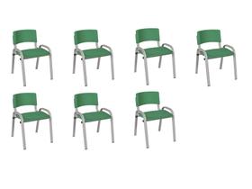 Kit 7 Cadeira Iso Infantil Creche, Escola Base Cinza Verde Escuro